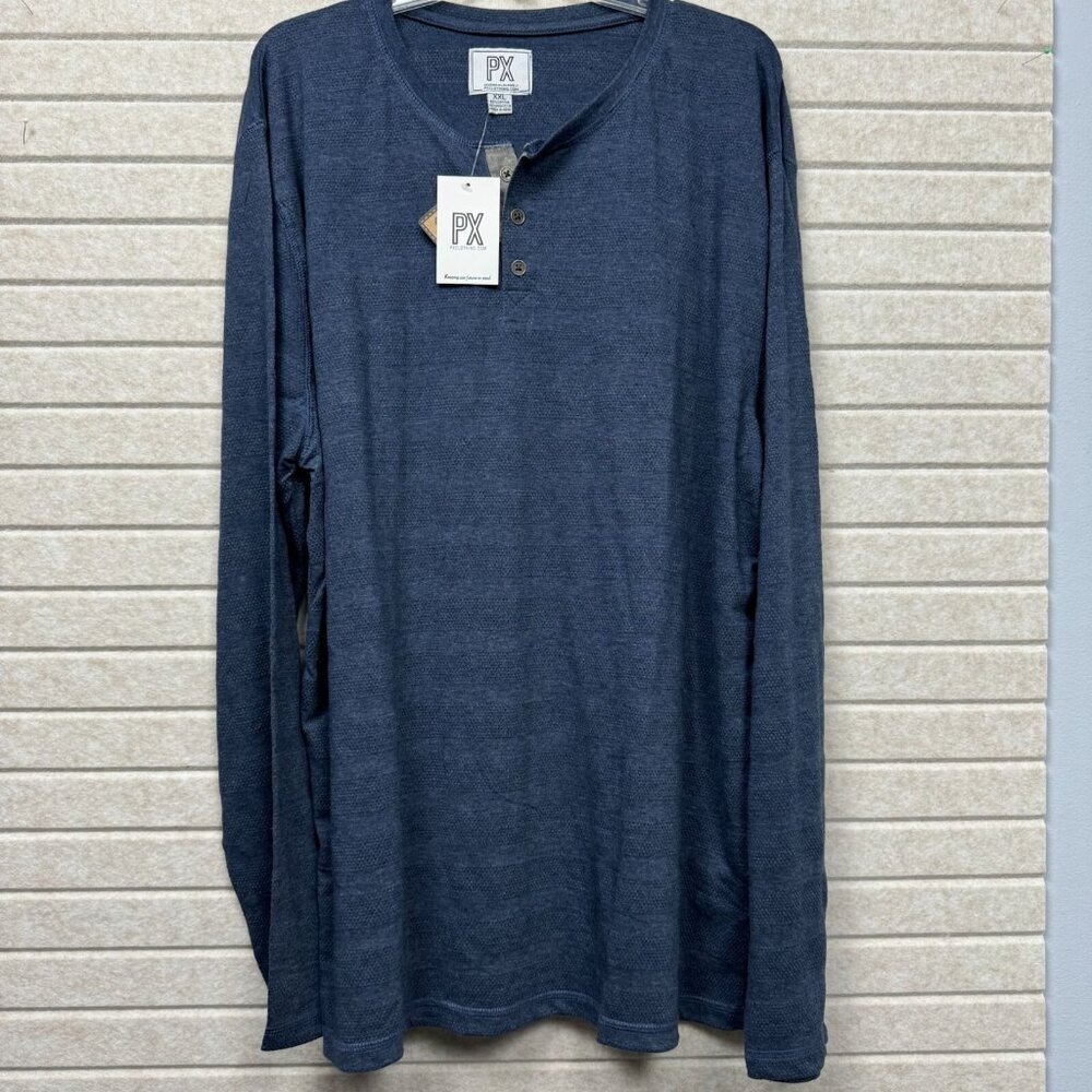 NWT PX Clark Long Sleeve Henley Shirt Blue Pullover Casual Men’s 2XL
